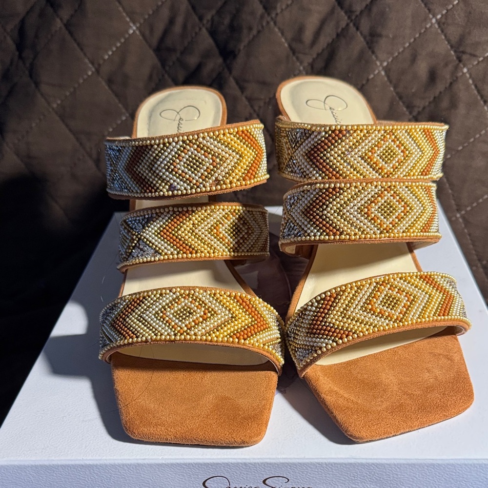 Jessica Simpson Beaded Sandals in Orange and Tan